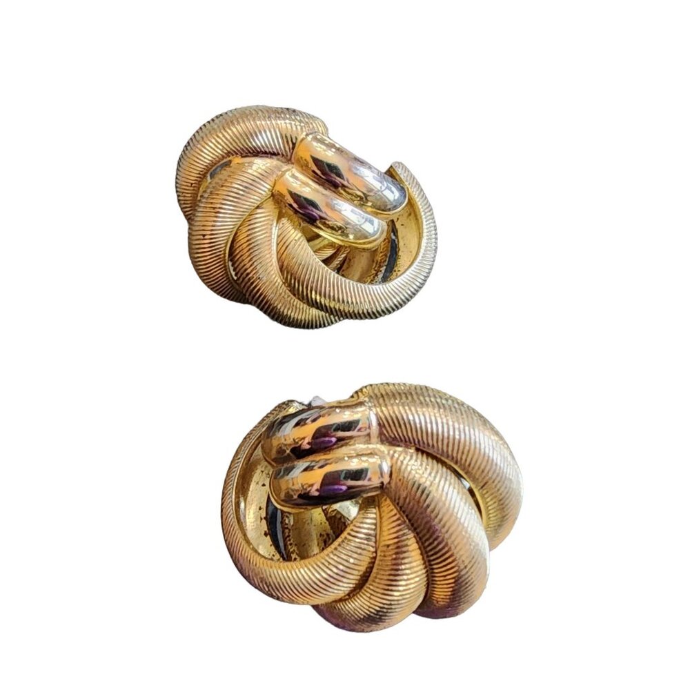 Vintage Signed Textured Givenchy Matte & Shiny Gold Knot Clip-On Earrings